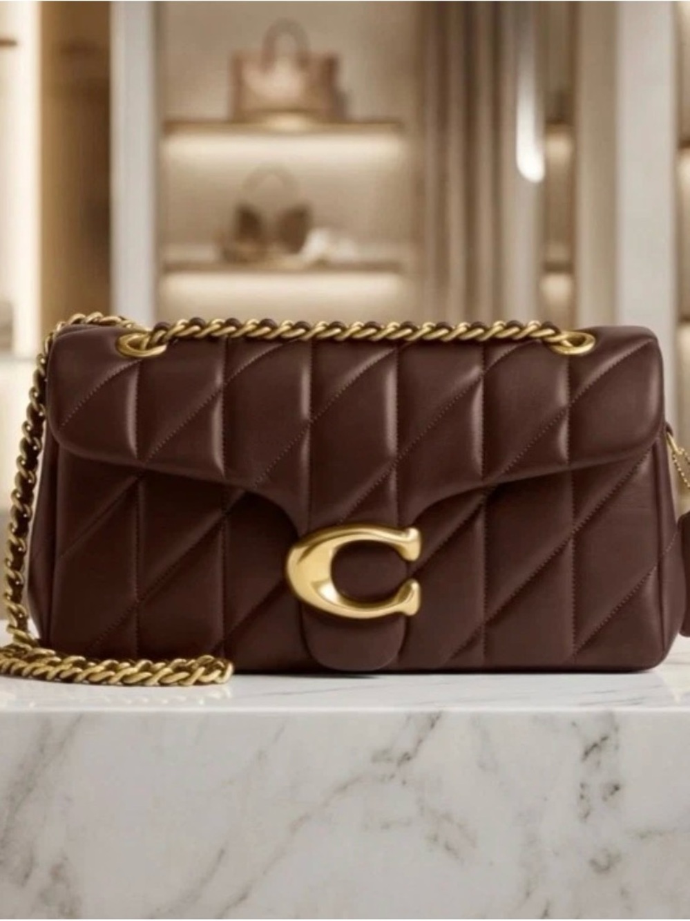 Coach Quilted Shoulder Bag in Brown with Gold Hardware